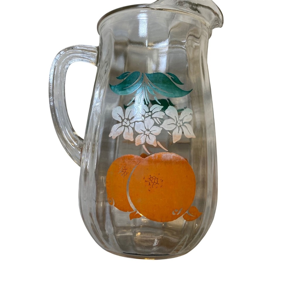 Vintage Bartlett Collins Orange Crush‎ Glass Pitcher Citrus Floral 1955 MCM